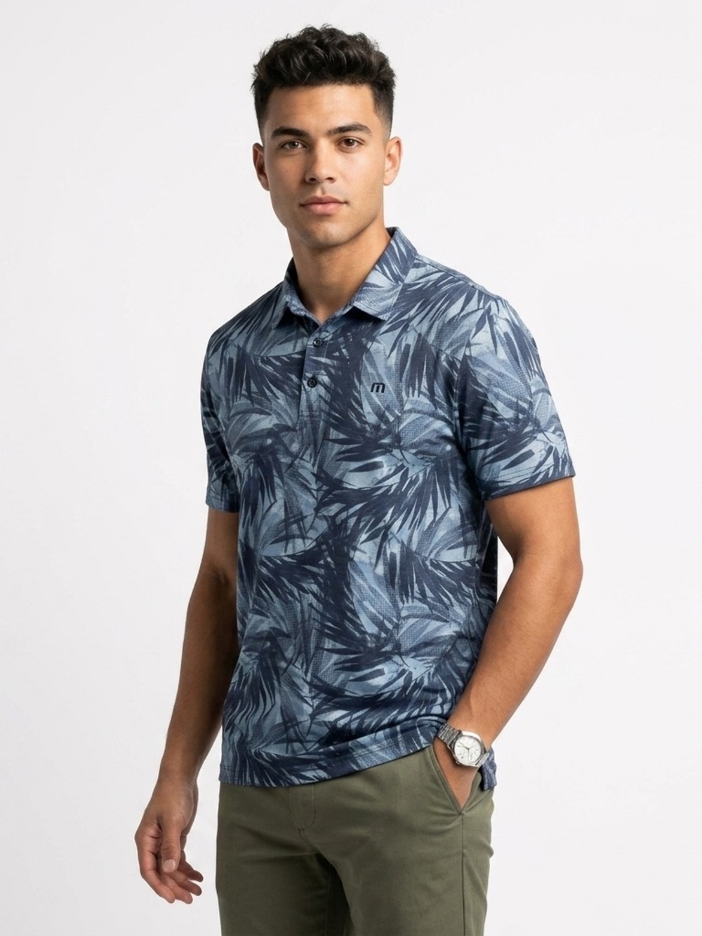 TravisMathew Forest Reserve Polo Shirt XL Dream Blue Palm Golf